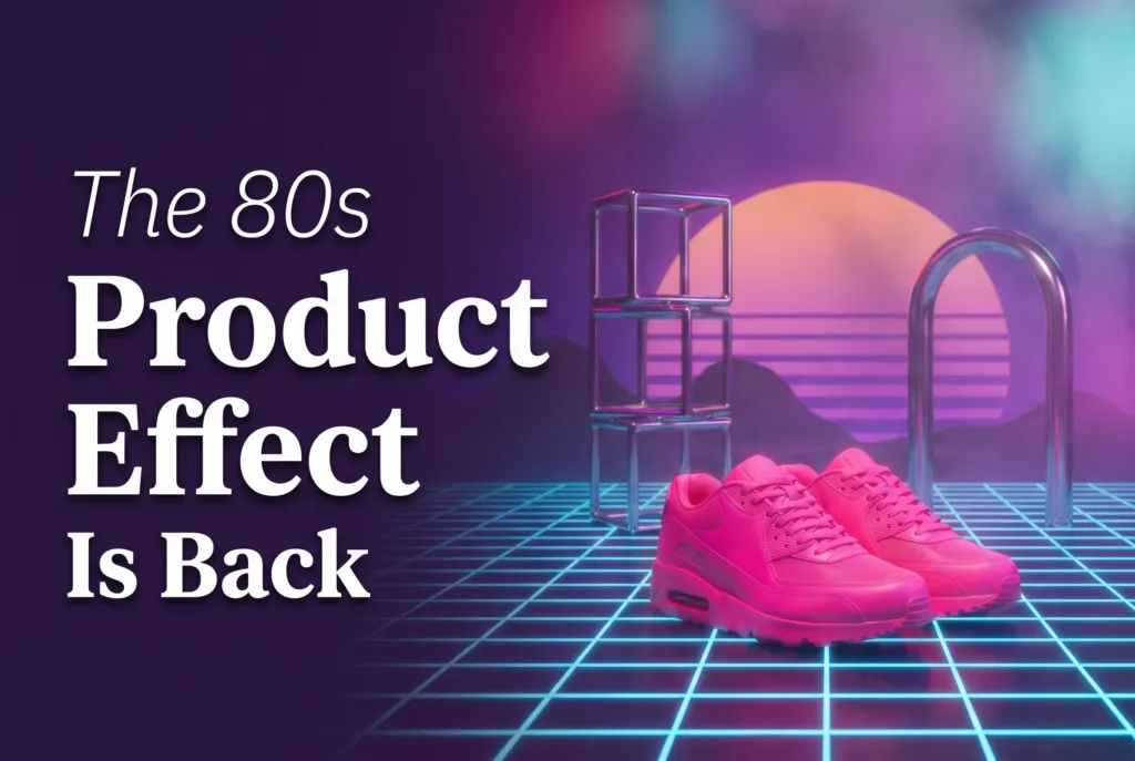 80s product effect featured cover with a product in a retro styled scene