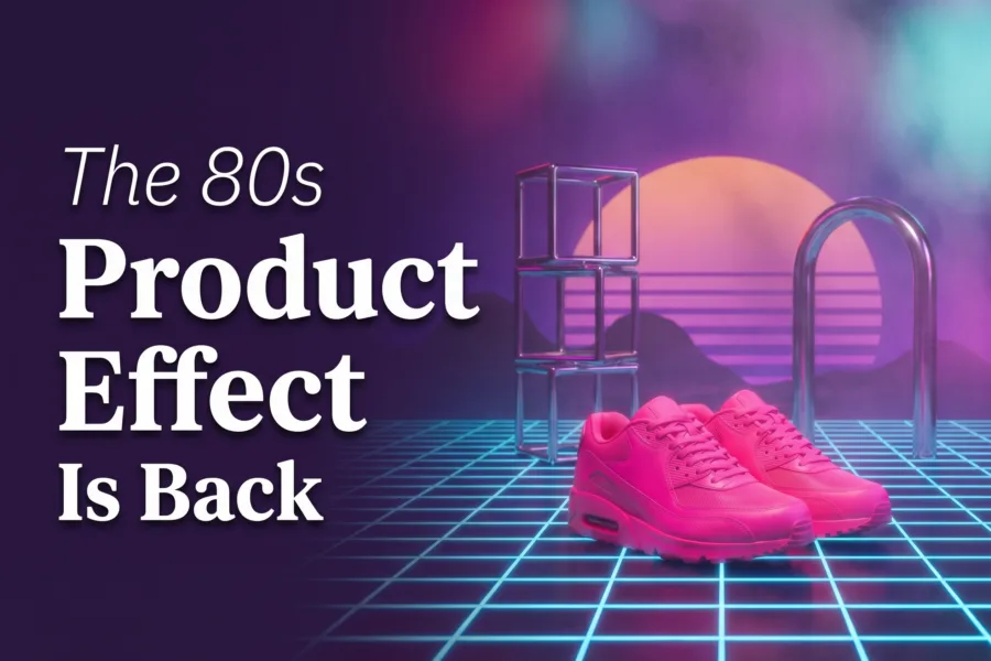 80s product effect featured cover with a product in a retro styled scene