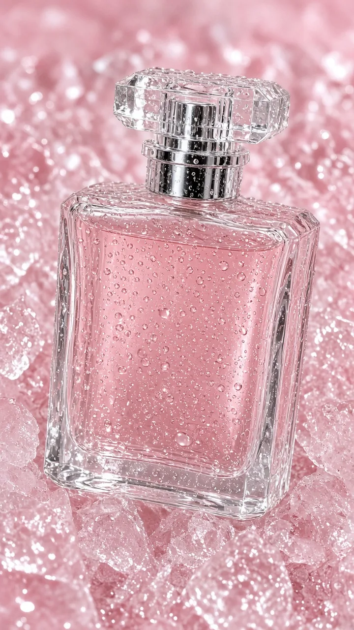 Crushed ice product effect with a glass bottle and condensation