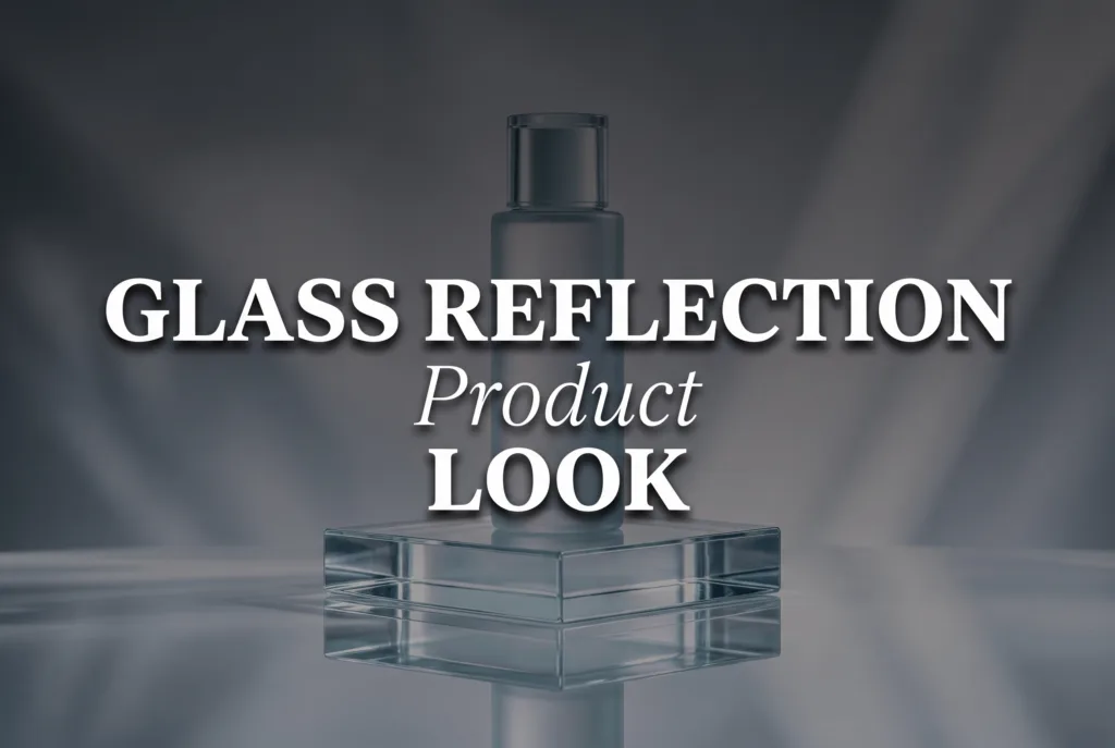 Glass reflection product look with a product on reflective glass under clean studio light