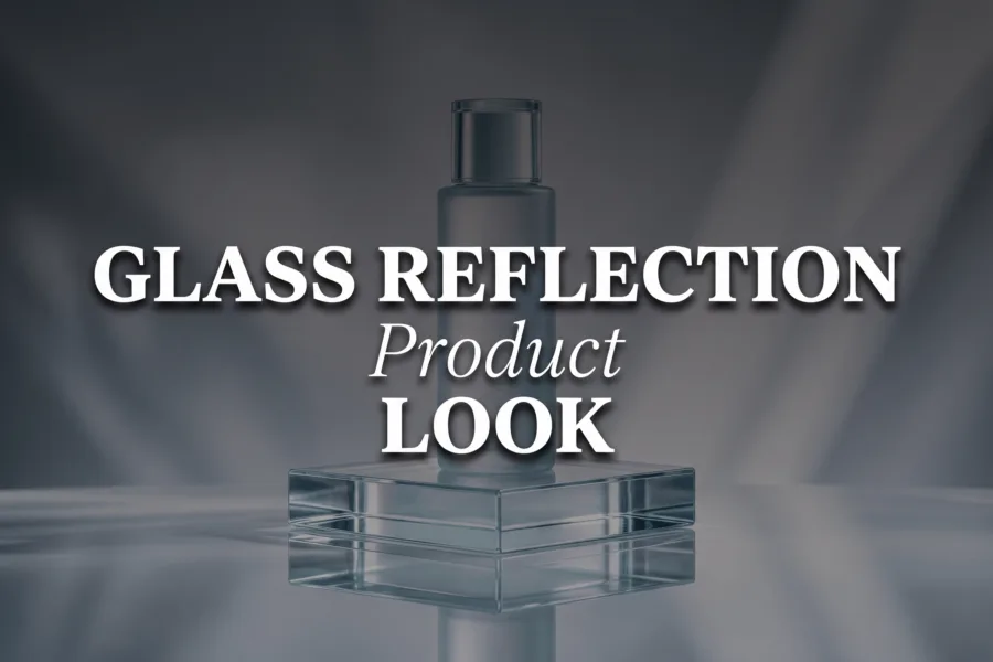 Glass reflection product look with a product on reflective glass under clean studio light