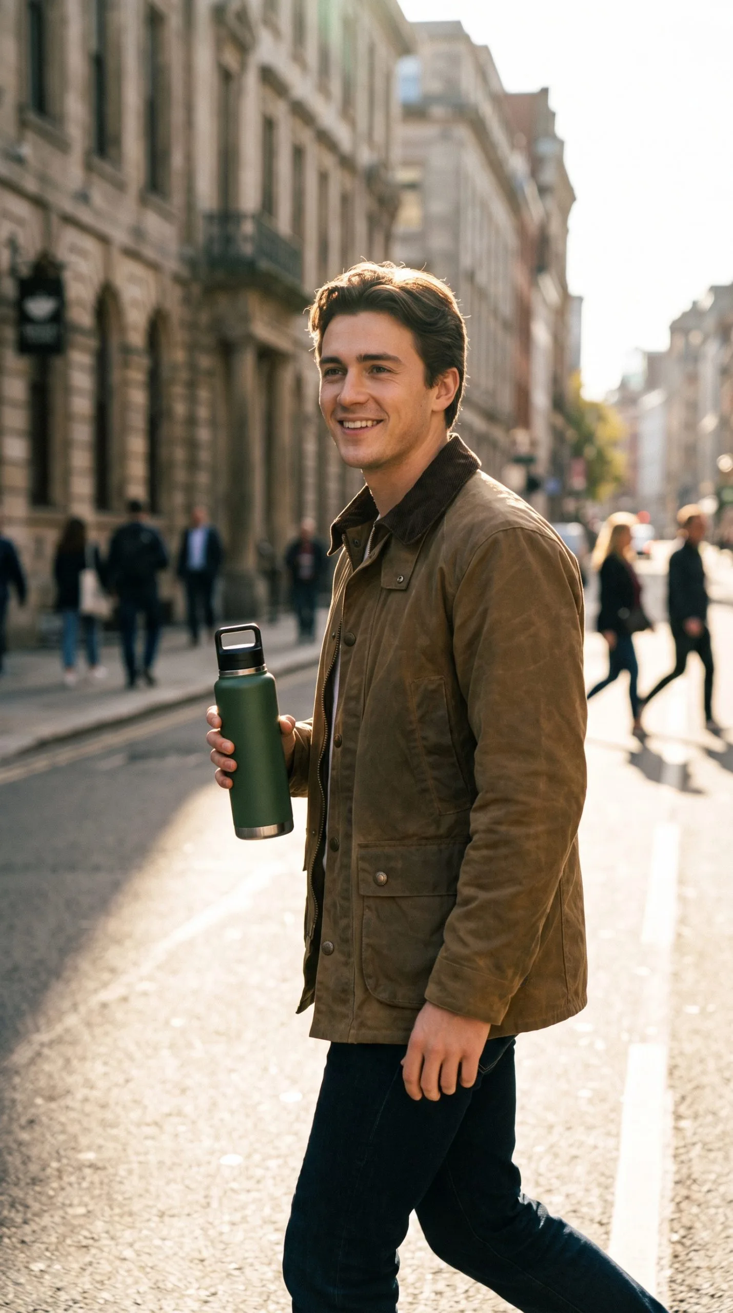 handheld product story featuring a reusable water bottle carried by hand