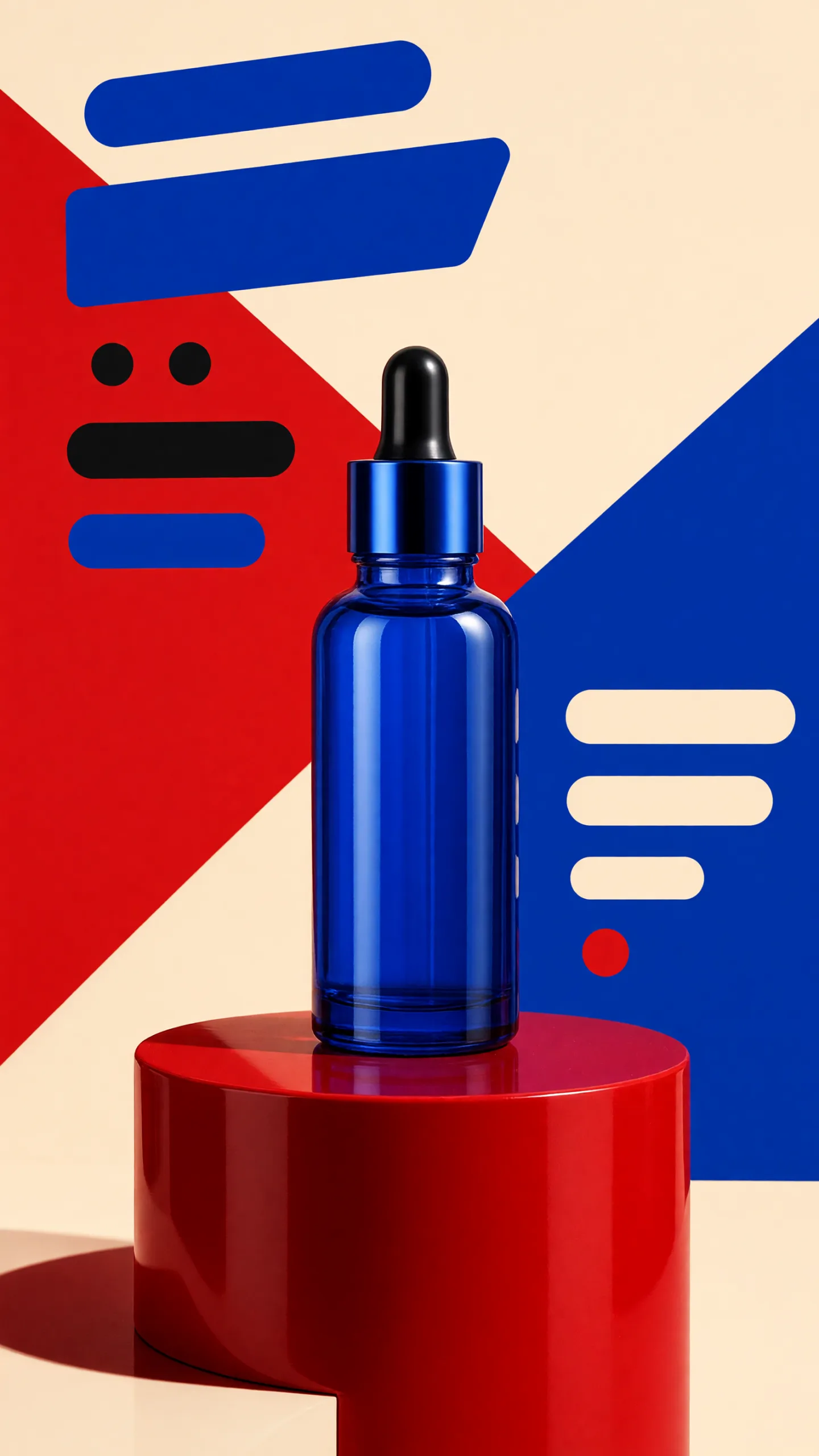 typography product ads color-block launch hero showing a bottle on a two-tone saturated background with an oversized headline