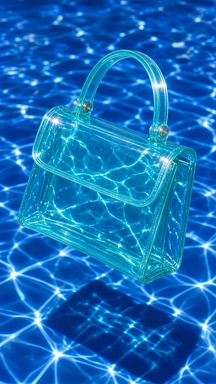 water caustic product effect on a translucent jelly handbag in pool light