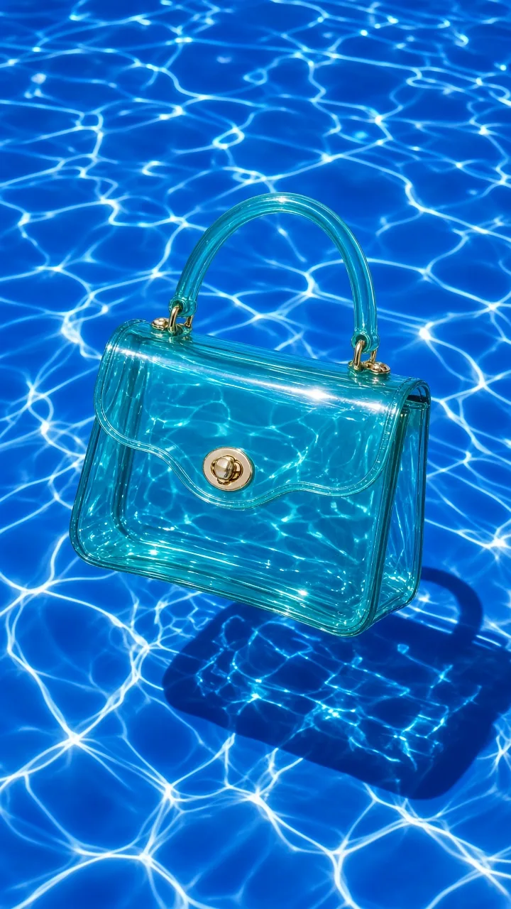 water caustic product effect with a jelly handbag on a cobalt blue poolside backdrop