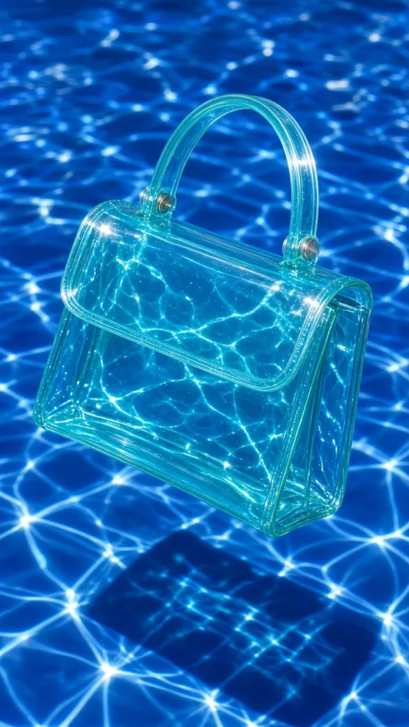 water caustic product effect on a translucent jelly handbag in pool light