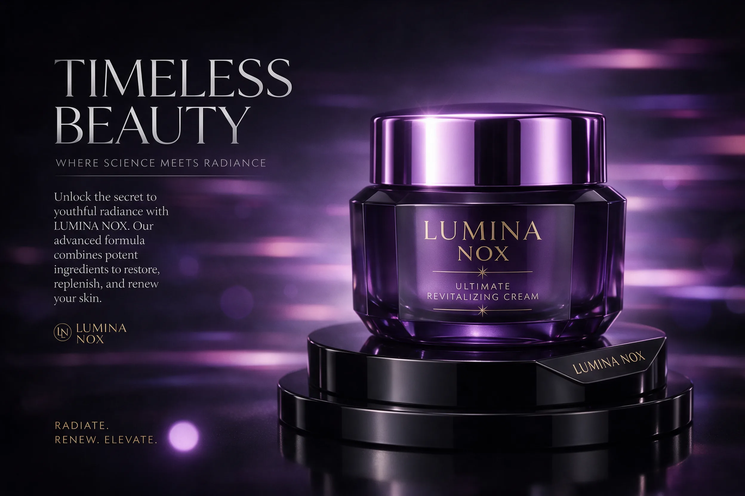 Product poster effect with a skincare jar in violet chrome light